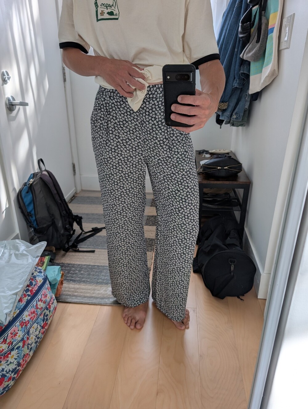 ICHI Wide Leg Ditsy Print Pants
